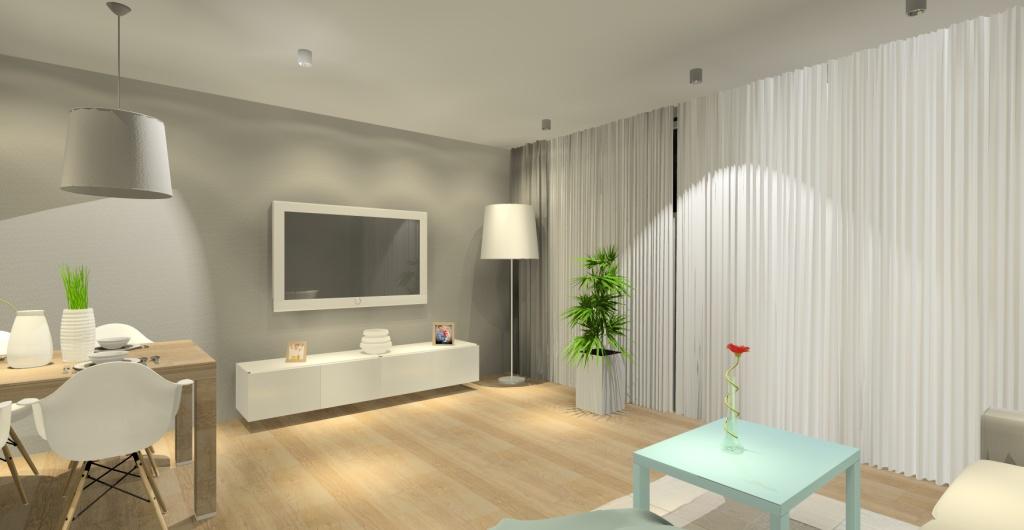 aranżacja salonu, salon w ciepłych kolorach, projekt salonu, biały, beż, drewno