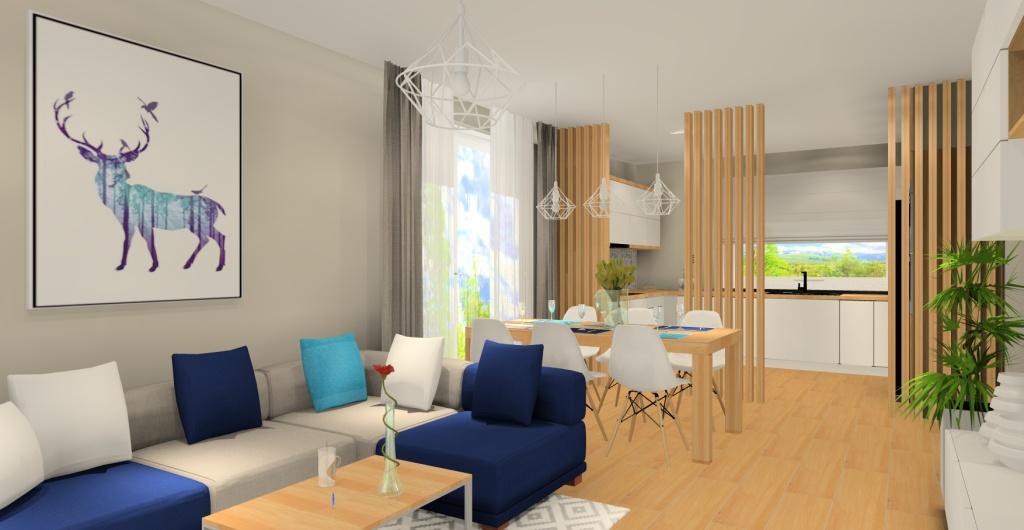 Nowoczesna aranżacja salonu z kuchnią