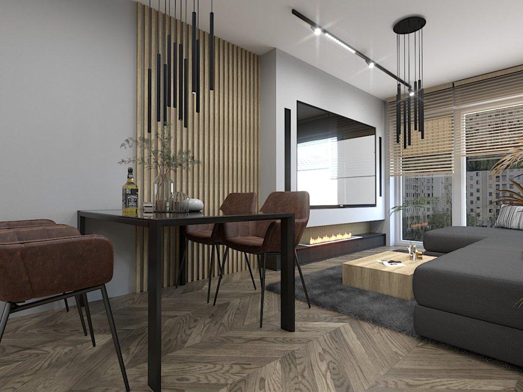 Projekt mieszkania dla singla, widok na jadalnie, mieszkanie o powierzchni 55 m2