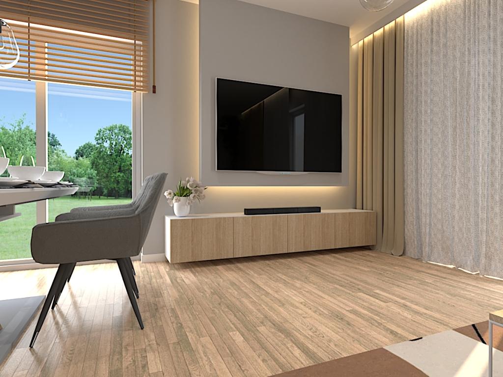 Beżowy salon urozmaica drewno