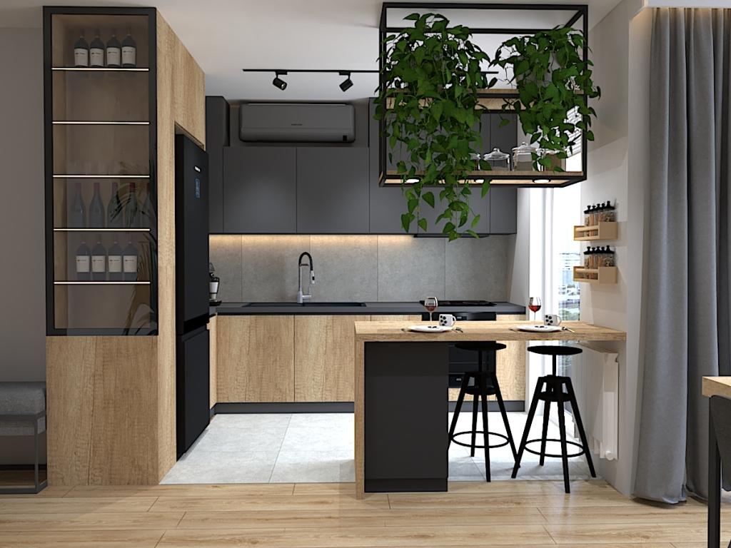 na projekcie znajdują się wnętrza domu w stylu loftowym