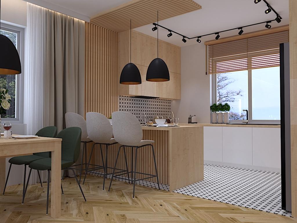 Projekt kuchni z salonem w stylu skandynawskim