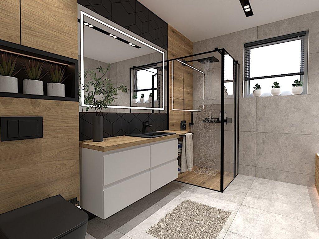 Projekt łazienki nowoczesnej z prysznicem Pokrzywnica