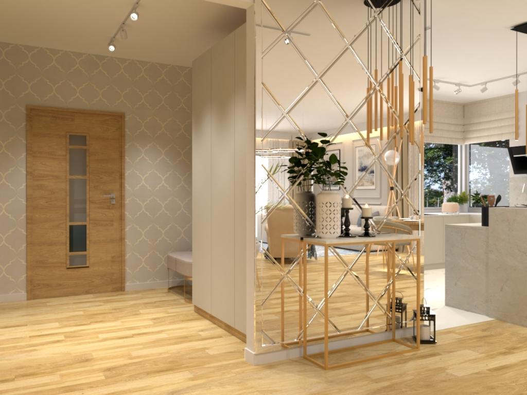 Projekt holu w zaprojektowanym domu w stylu nowoczesnym