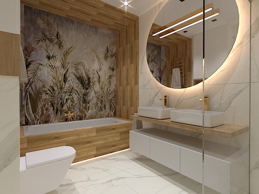 Projekt łazienki w zaprojektowanym domu w stylu glamour