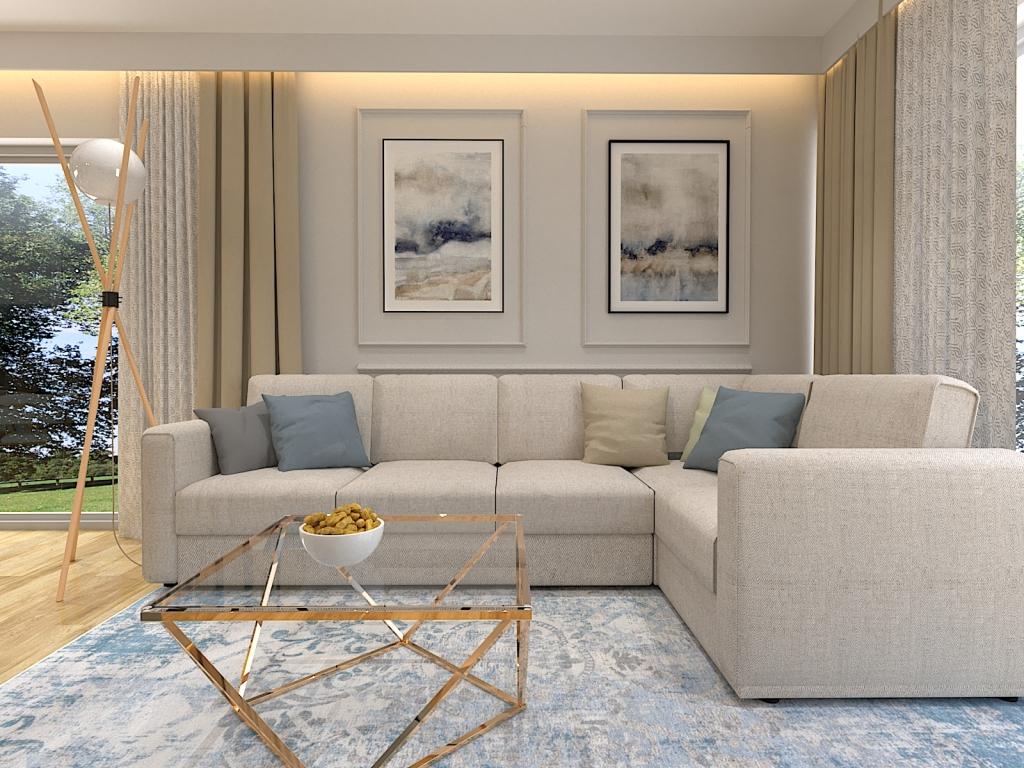 Projekt salonu zaprojektowany w domu w stylu glamour Nowe Olszyny