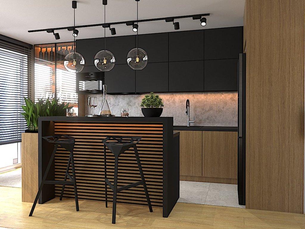 Projekt kuchni z aneksem w mieszkaniu 62 m2 widok na kuchnię z wyspą