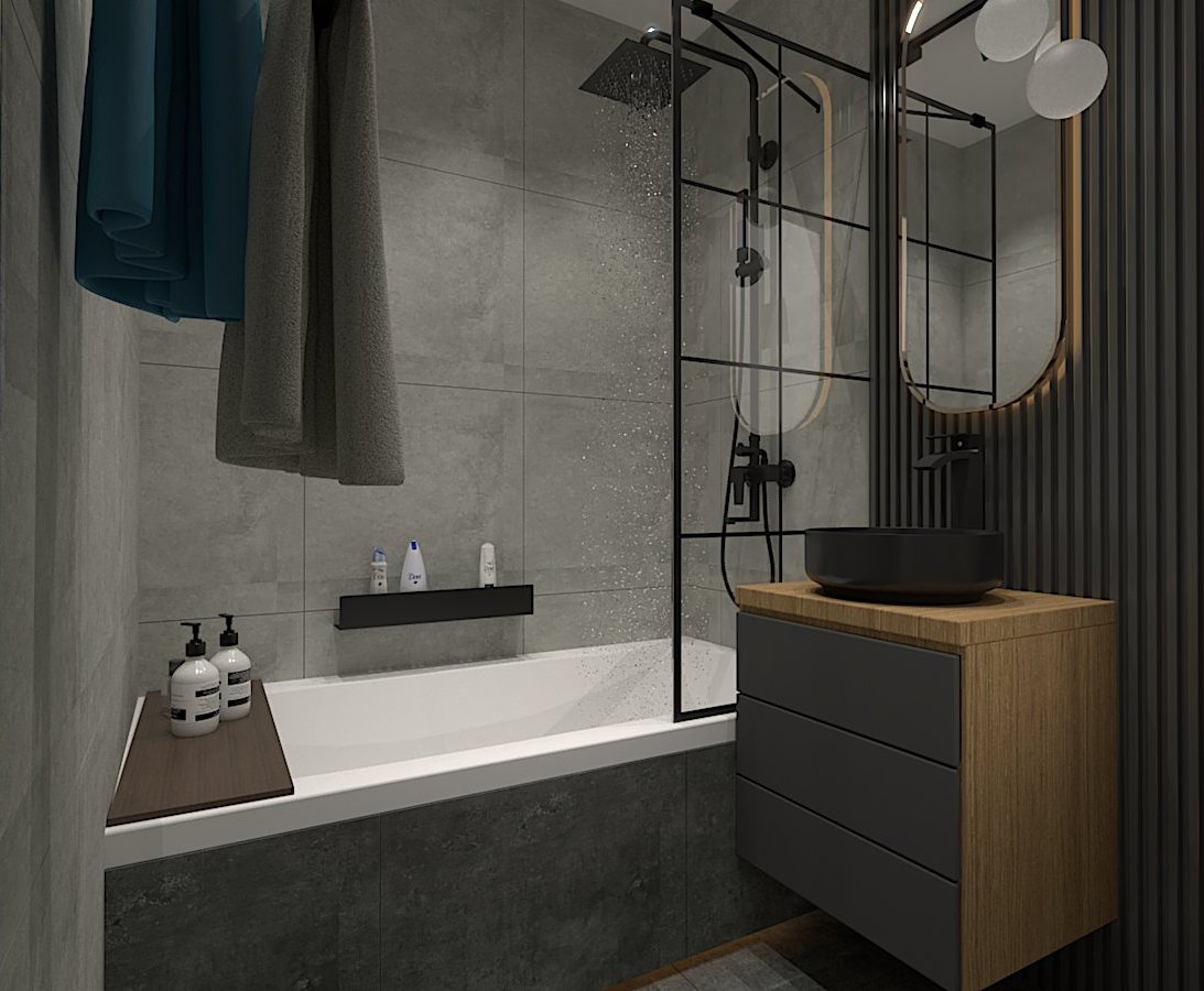 Projekt łazienki w mieszkaniu 62 m2