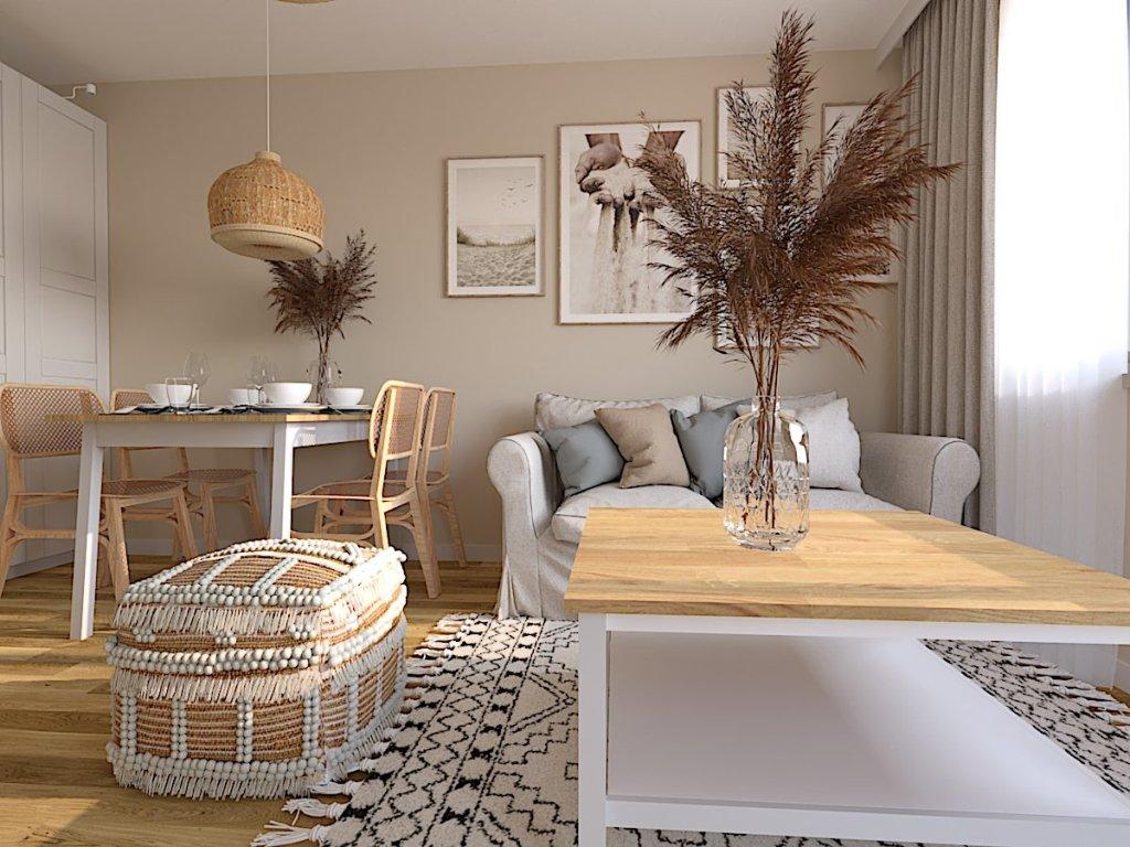 Projekt salonu w mieszkaniu 48 m2 Ruda Śląska