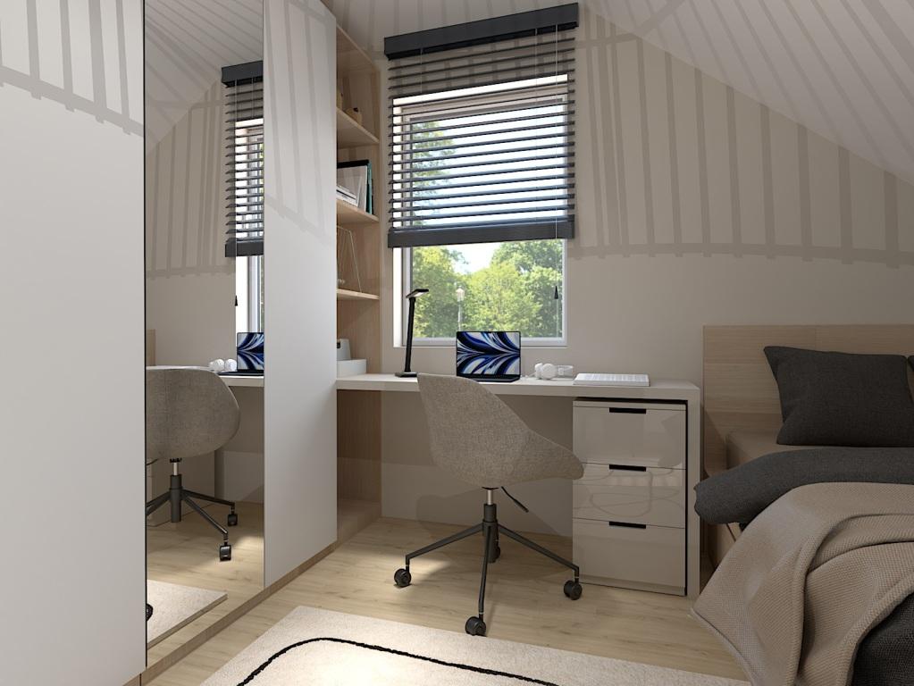 Biurko pod oknem w pokoju nastolatki