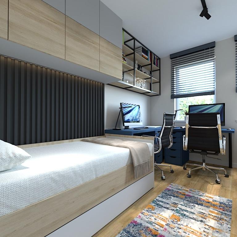 pokój w kolorach Biały, Szary, Czarny i Granatowy