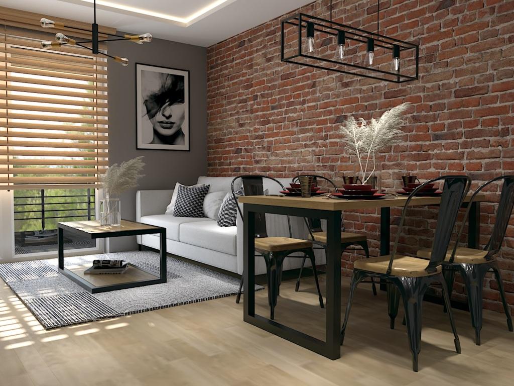 Salon z aneksem kuchennym 40m2, projekt strefy wypoczynkowej