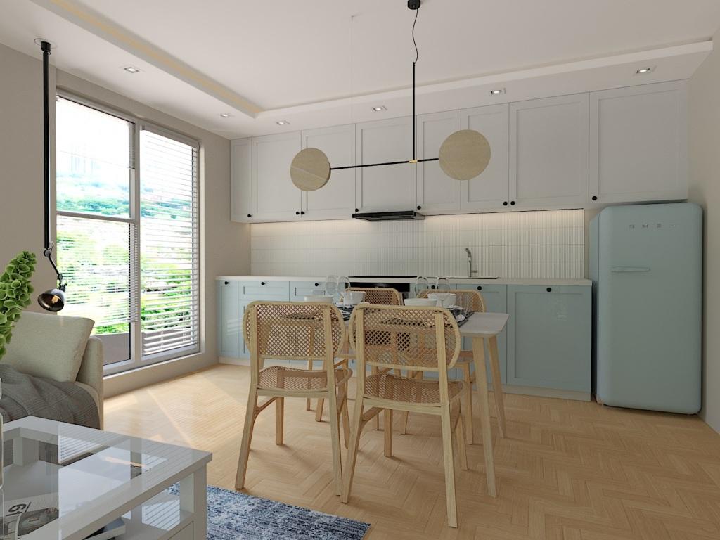 Salon z kuchnią 21m2, strefa jadalniana i kuchenna