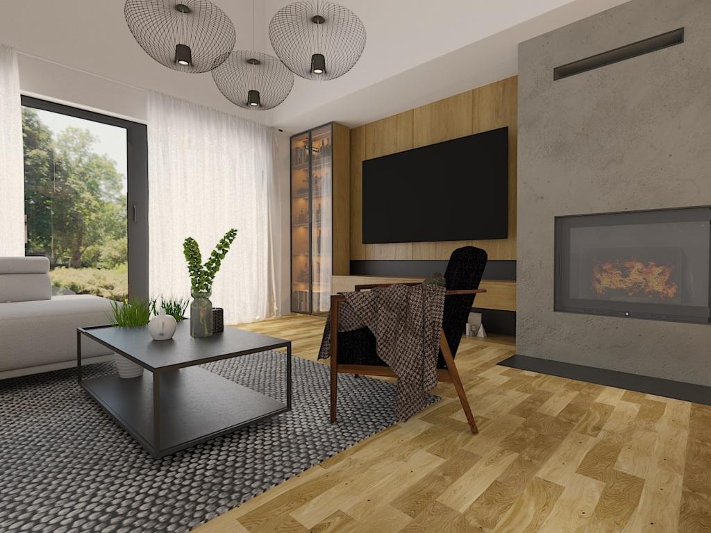 Salon z kuchnią 49 m2 , strefa wypoczynkowa