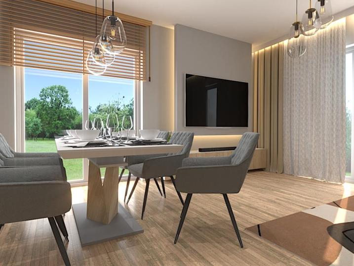 Salon z kuchnią 32m2. Nowocześnie i funkcjonalnie urządzone wnętrze salonu i kuchni 