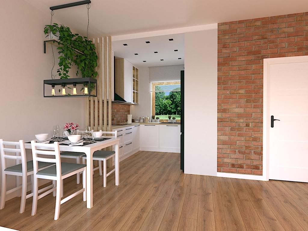 Urządzona kuchnia z salonem