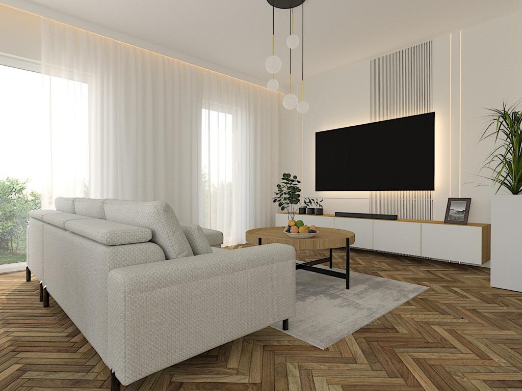 Nowoczesny Minimalistyczny Salon z Kuchnią: Harmonia Przestrzeni