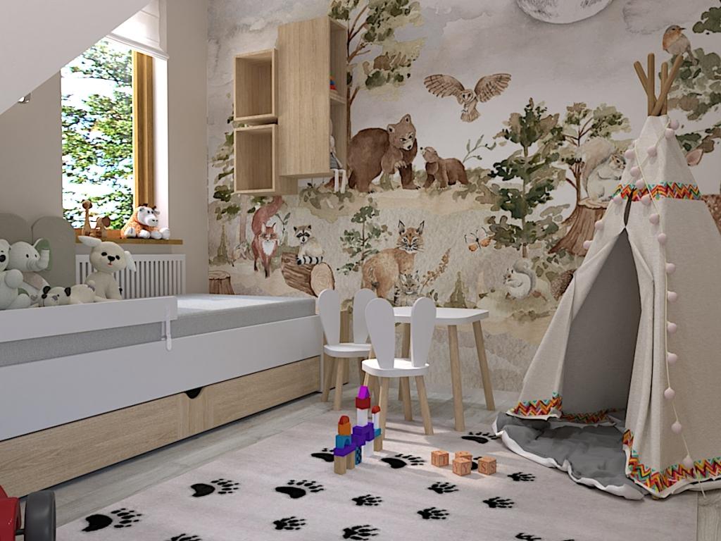 Dywan w pokoju 2-latka, bezowy dywan z odznaczonymi czarnymi stopami