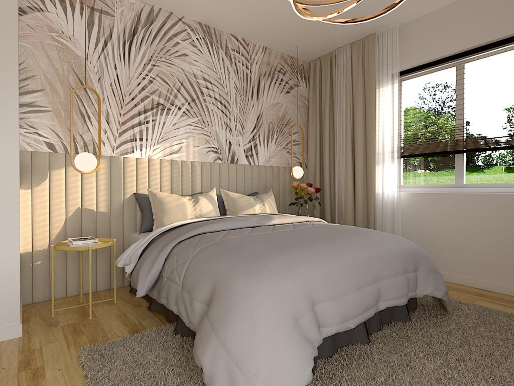 Sypialnia w aranżacji nowoczesnego mieszkania 75m2