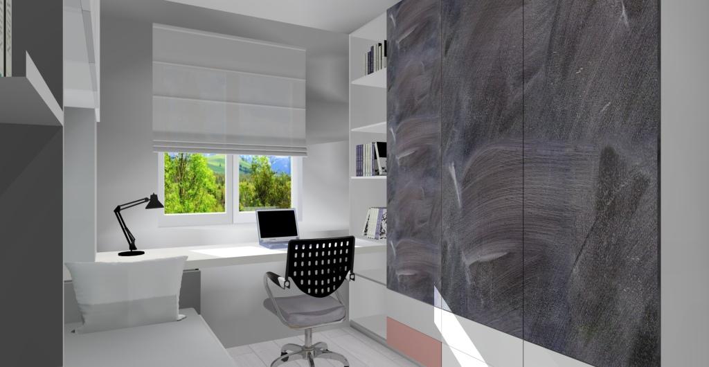 Pokój dla dziecka, szary biały pokój dla rodzeństwa, zabudowa łóżek w pokoju dzieci