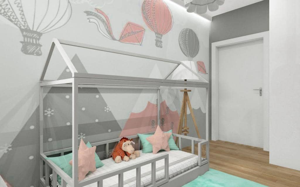 Aranżacja pokoju dla dziewczynki: Projekt w kolorach róż, szary, biały, mięta