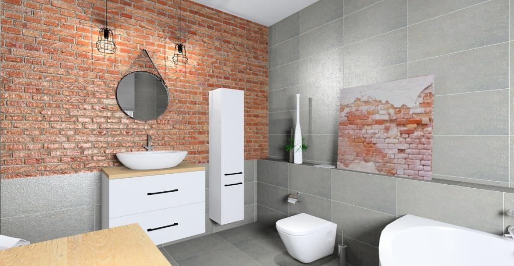 Urządzanie łazienki w stylu industrialnym: szary, cegła, drewno
