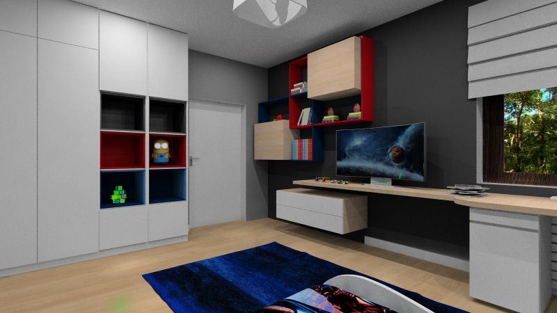 System przechowywania w pokoju dziecka, regał, szafa, półki otwarte, szuflady, miejsce na zabawki