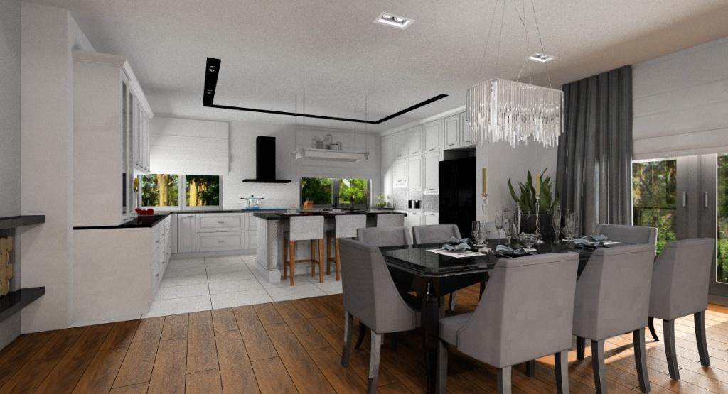 Efekt glamour w salonie z kuchnią oraz salon z kuchnią