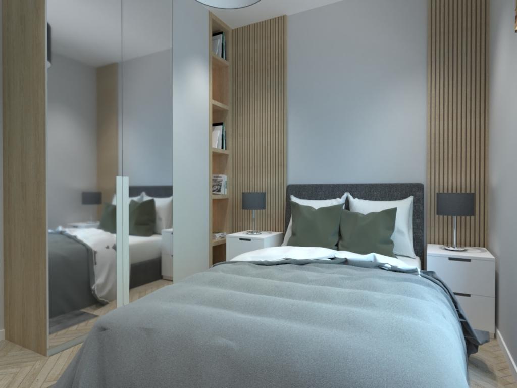 Sypialnia z szafą i lustrem