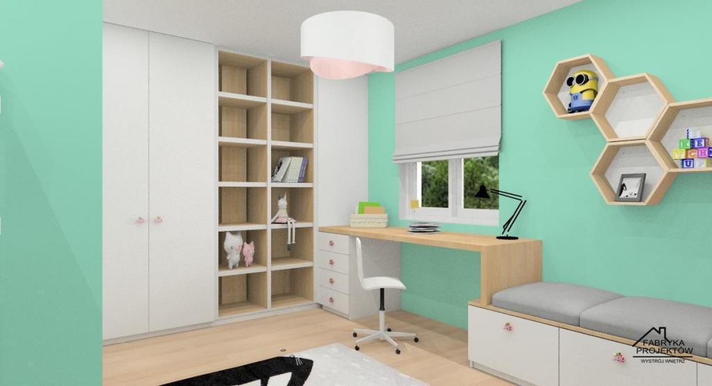 Pokój dla rodzeństwa - Pokój dla dziewczynek: biel, mięta, drewno