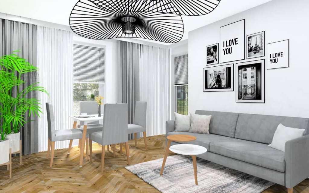 Mały salon w bloku, projekt salonu w stylu nowoczesnym