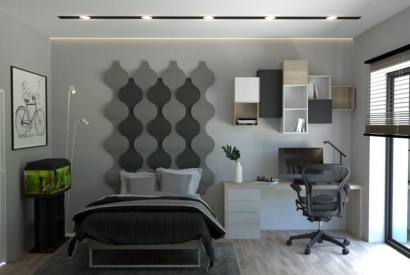 Pok&oacute;j dla 19 latka, Pok&oacute;j 16m2. Modny, nowoczesny projekt wnętrza