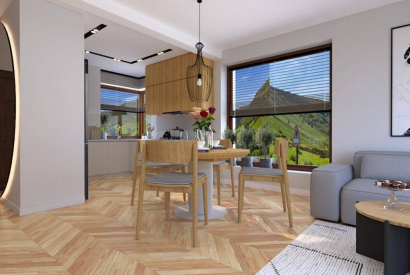Projekty wnętrz domu: Salon z aneksem, jadalnia i salon 31m2