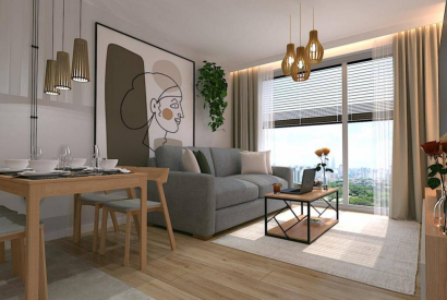 Projekty wnętrz mieszkania w bloku 45m2: Salon z aneksem, sypialnia, łazienka 