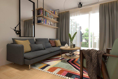 Przestrzeń pełna życia: Eklektyczny salon o powierzchni 14m2